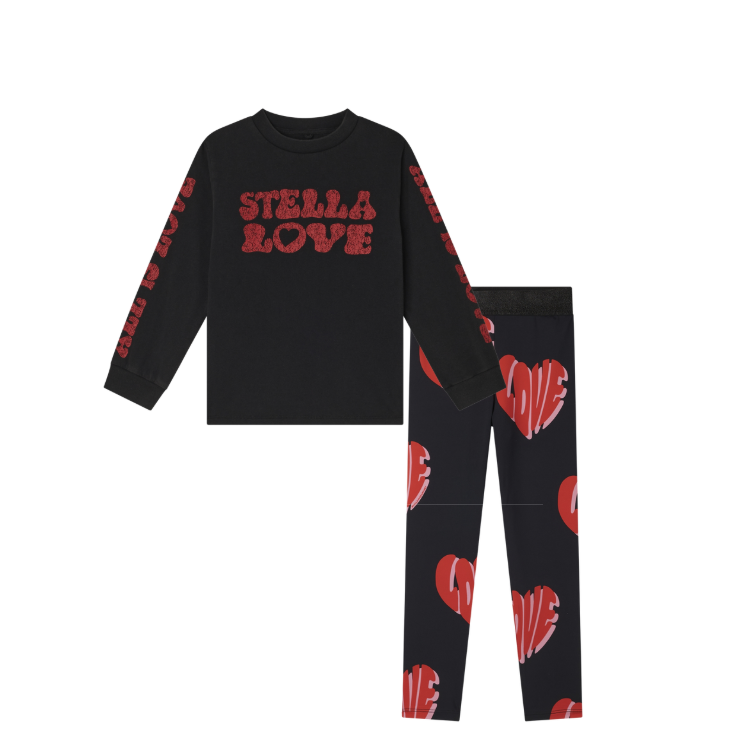 PREORDER AW25 Stella McCartney Black & Red 'Love' Sweatshirt & Leggings Set