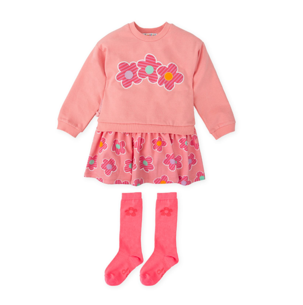 AW25 Agatha Ruiz De La Prada Baby Pink Triple Flower Dress With Socks
