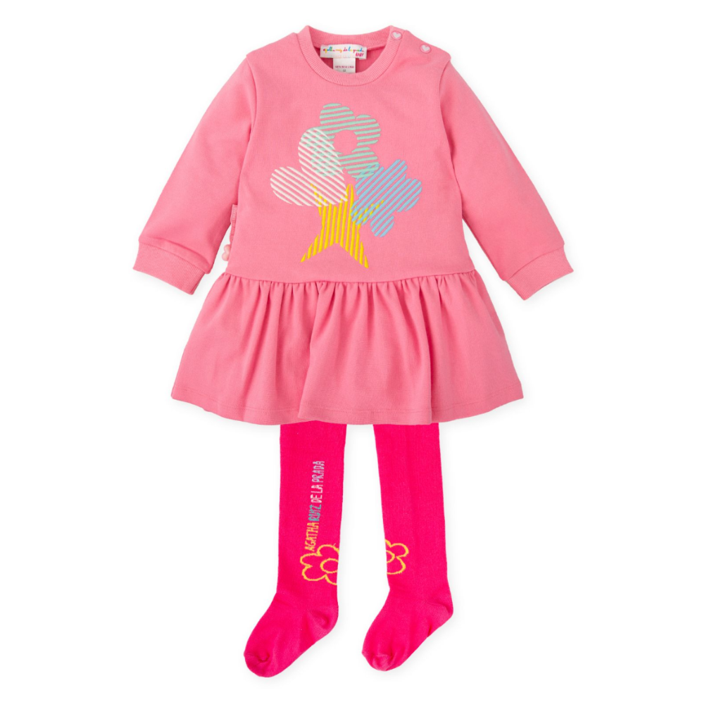 AW25 Agatha Ruiz De La Prada Baby Pink Multi Symbols Heart Dress With Tights