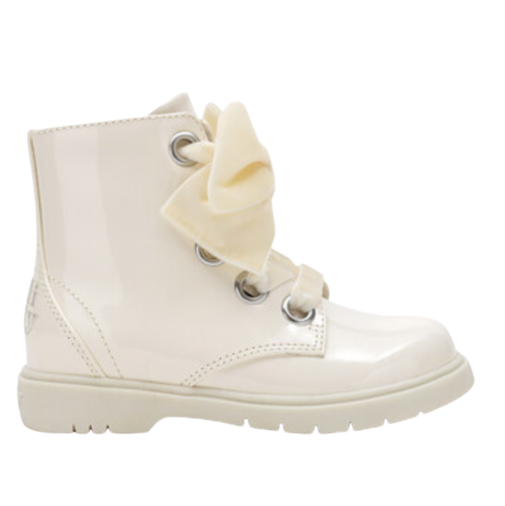 AW25 Lelli Kelly FIOR DI FIOCCO Ivory Patent Bow Boots
