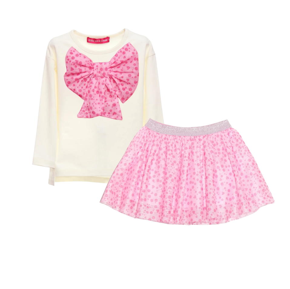 AW25 Agatha Ruiz De La Prada Junior Pink & White Tulle Bow Skirt Set