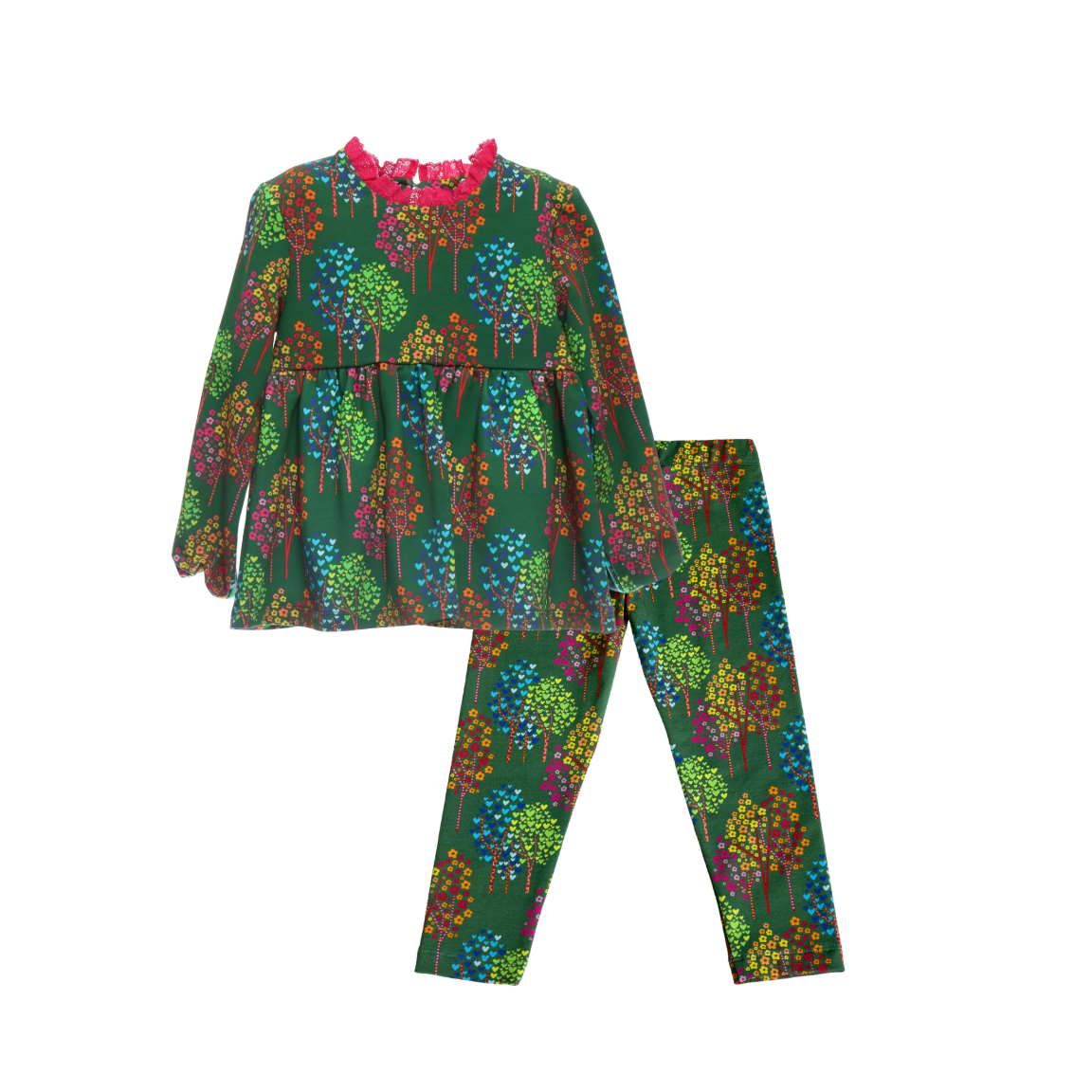 AW25 Agatha Ruiz De La Prada Junior Green Multicoloured Floral Trees Leggings Set