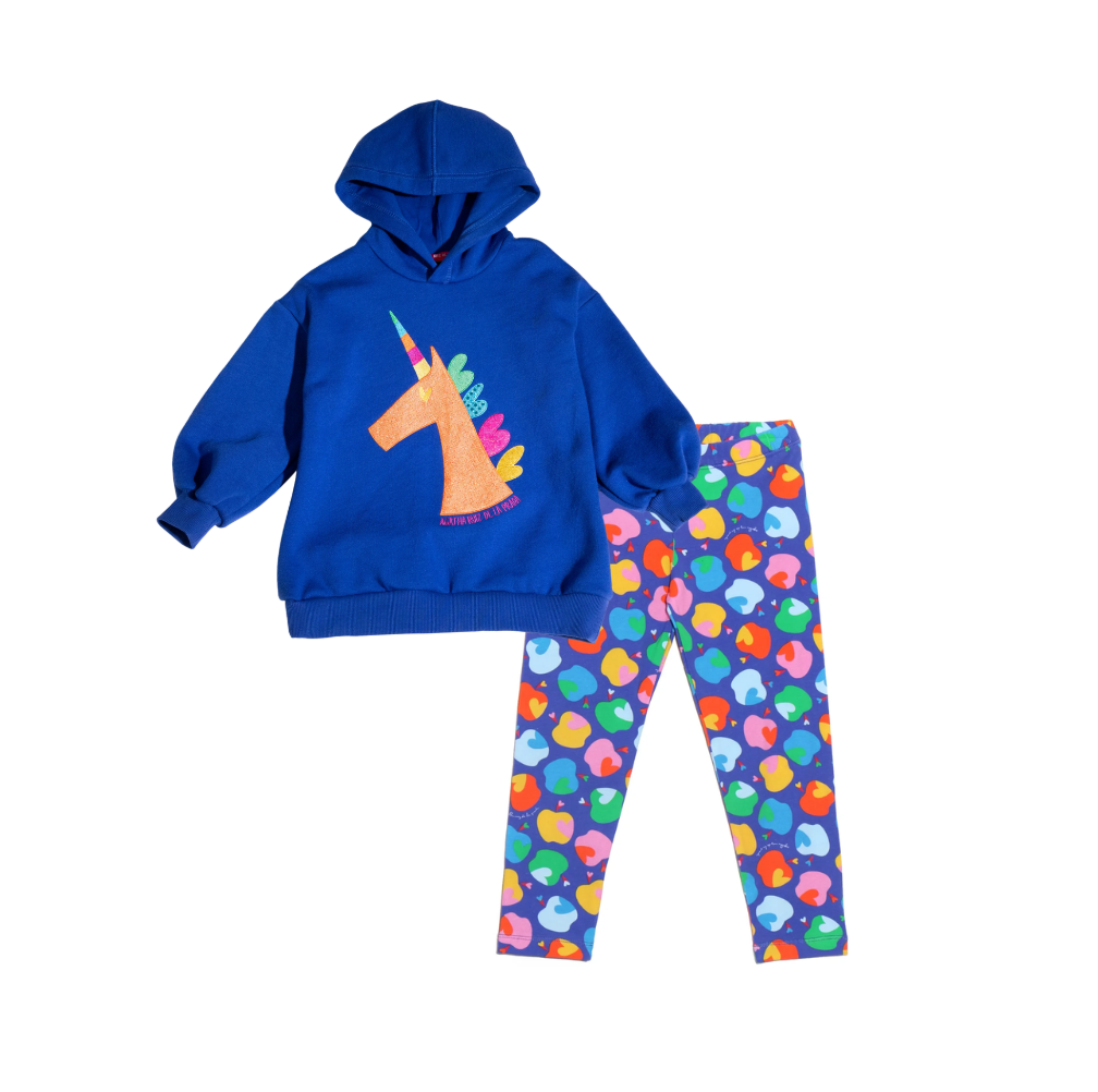 AW25 Agatha Ruiz De La Prada Junior Blue Multicoloured Unicorn Apple Print Hoody & Leggings Set