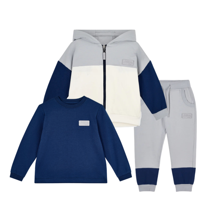 AW25 Mitch & Son KAYDEN & KANE Grey Navy & White Colour Block Three Piece Zipper Tracksuit