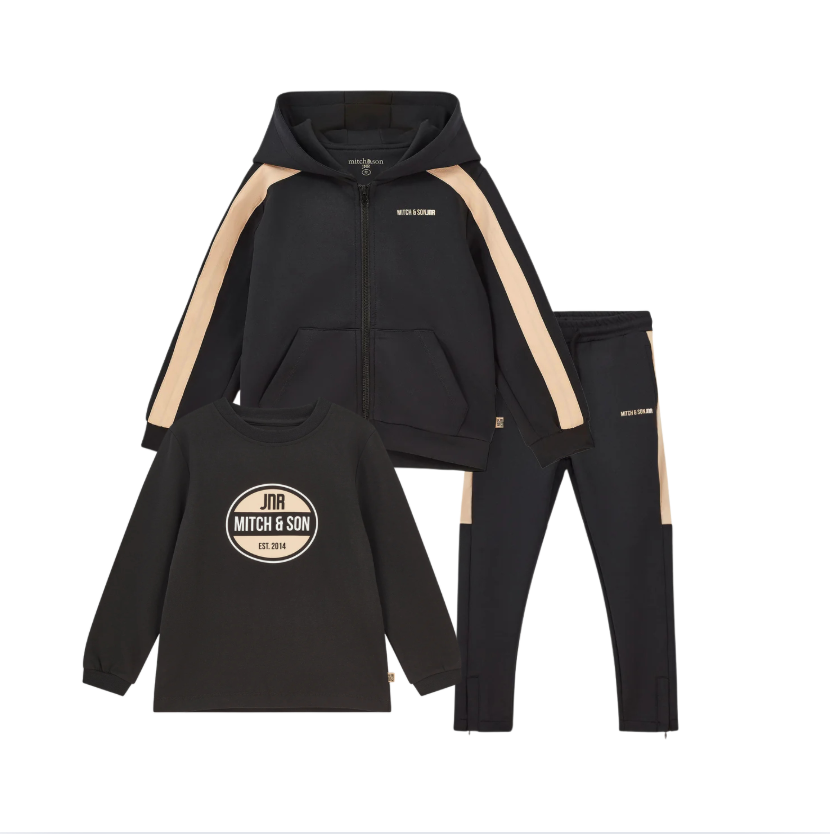 AW25 Mitch & Son JNR LUCAS & LEWIS Black & Beige Circle Logo Three Piece Zipper Tracksuit