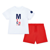 PREORDER SS26 Mitch & Son PARKER White & Red Multicoloured Logo Shorts Set