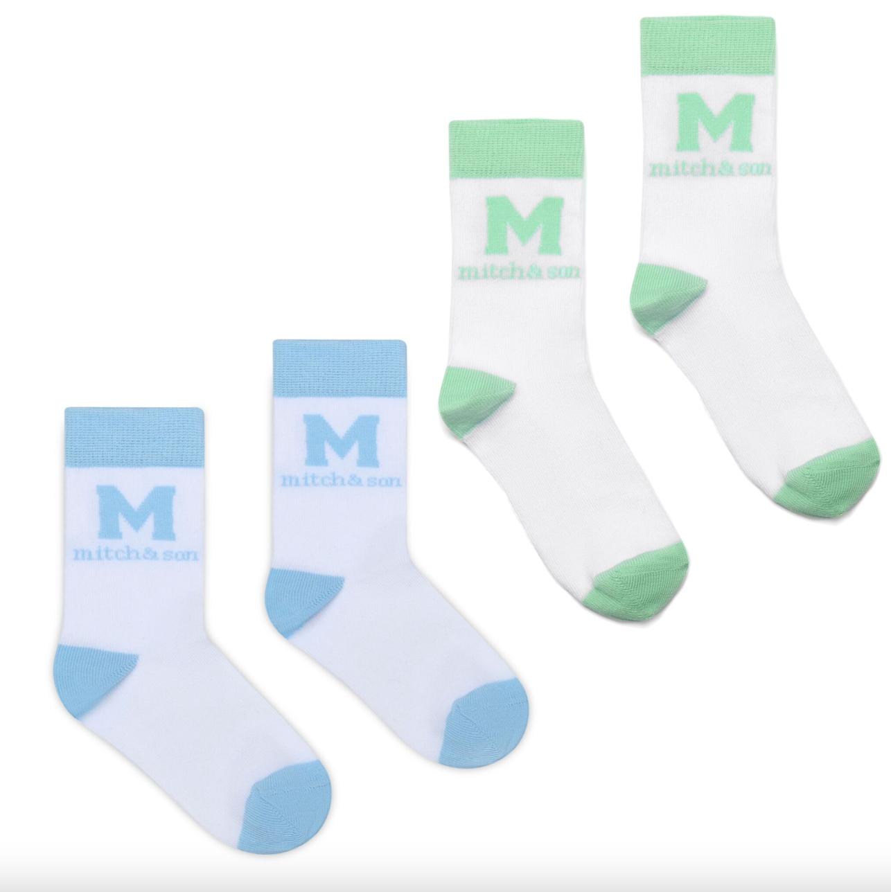 PREORDER SS26 Mitch & Son ODELL White Blue & Green Two Pack Of Socks