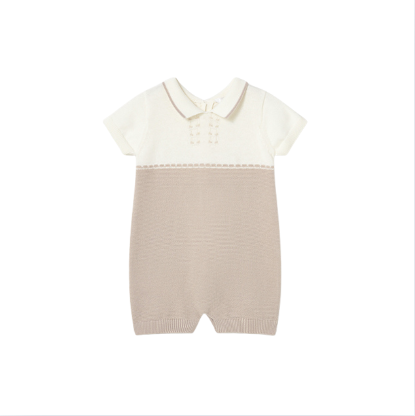 SS26 Mayoral Beige Knitted Collar Romper