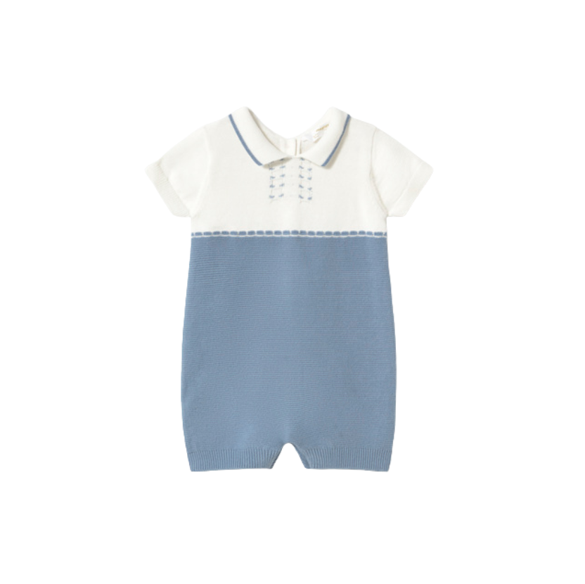 SS26 Mayoral Blue Knitted Collar Romper
