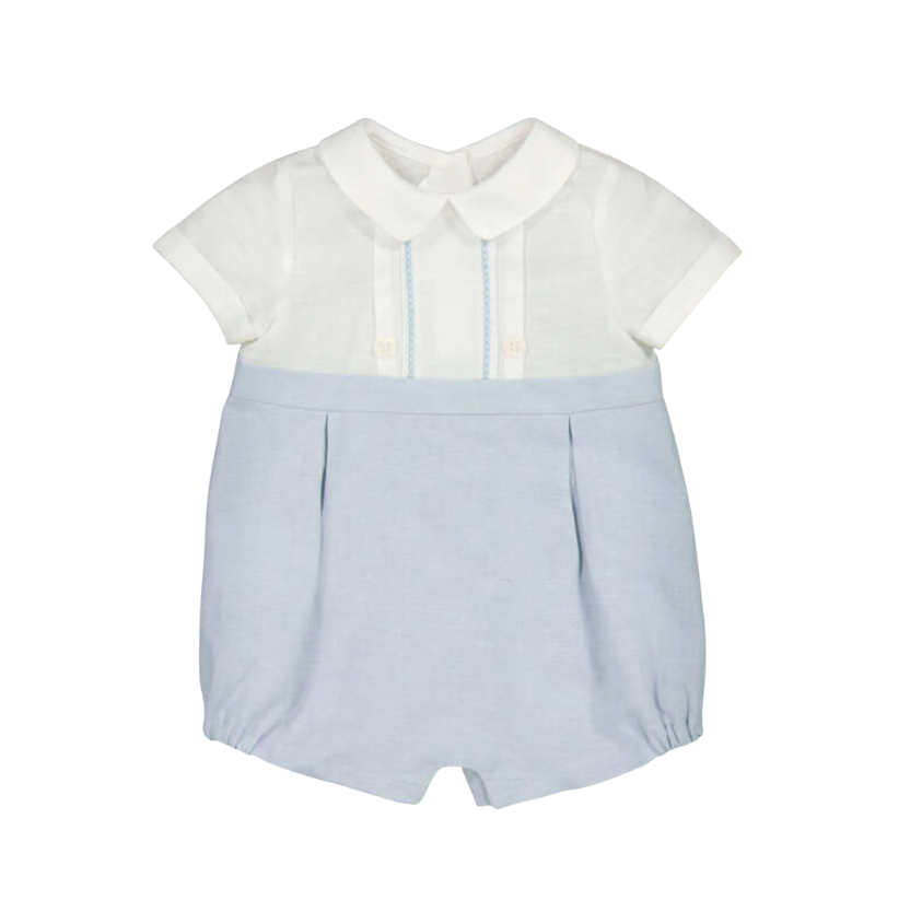 SS26 Mayoral Blue & White Collar Romper