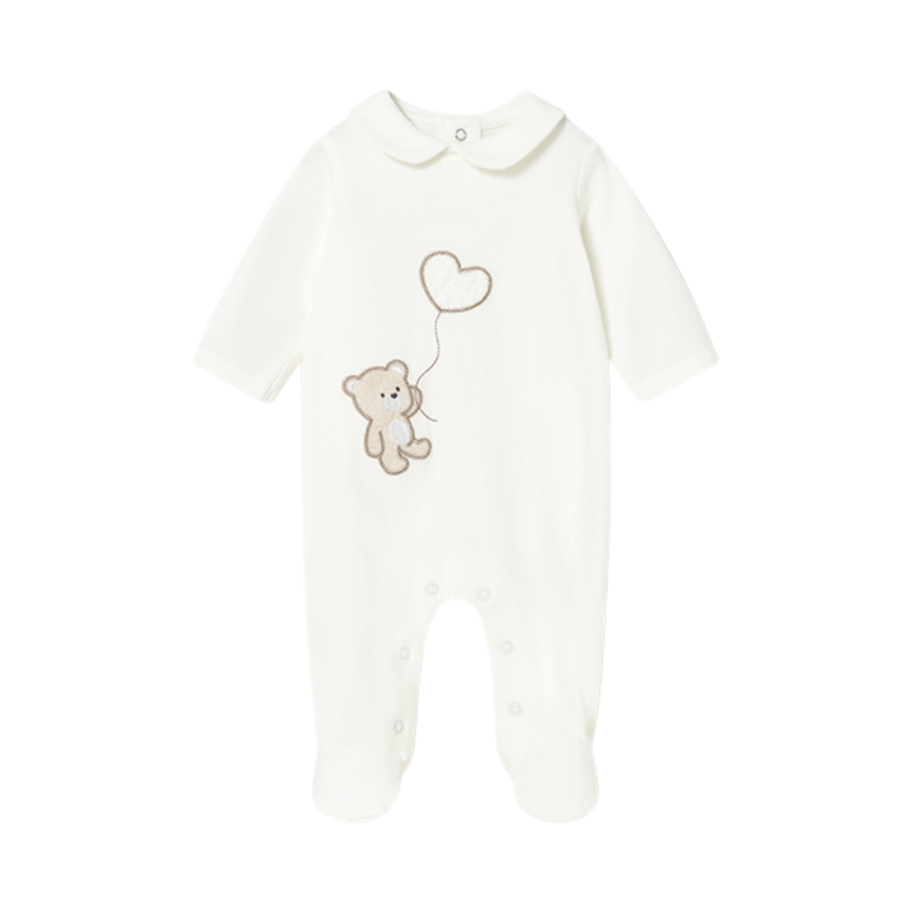 SS26 Mayoral Ivory Teddy Heart Balloon Babygrow