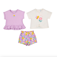 SS26 Mayoral Purple Bee Floral Three Piece Shorts Set