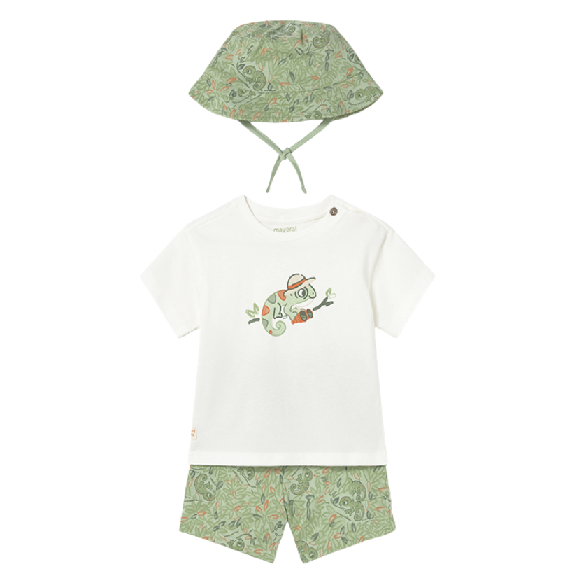 SS26 Mayoral Green Lizard Shorts Set With Hat