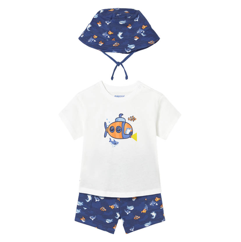 SS26 Mayoral Blue Submarine Shorts Set With Hat