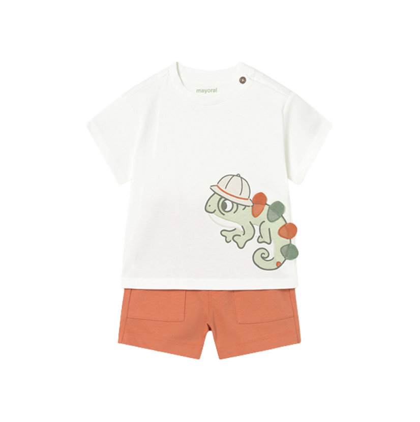 SS26 Mayoral Orange Lizard Shorts Set