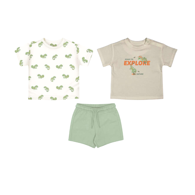 SS26 Mayoral Green Lizard Three Piece Shorts Set