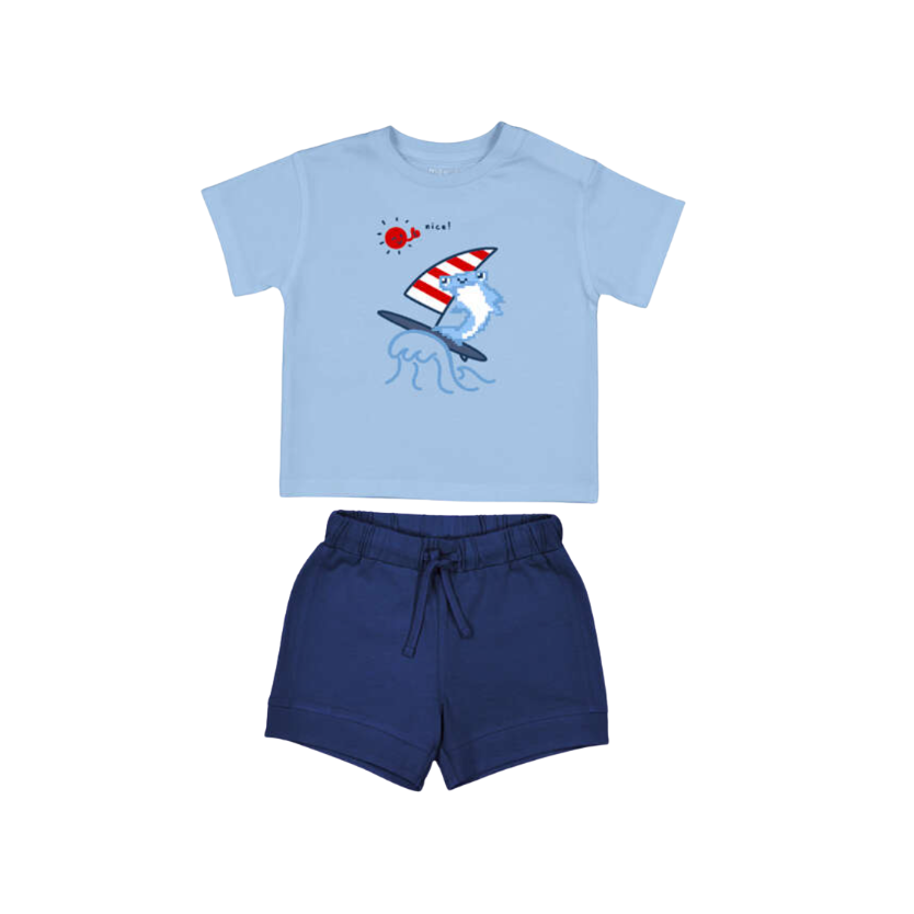 SS26 Mayoral Blue Shark Sailing Shorts Set