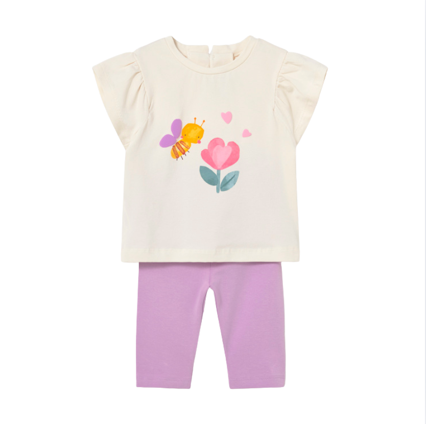 SS26 Mayoral Purple Bee Flower Leggings Set