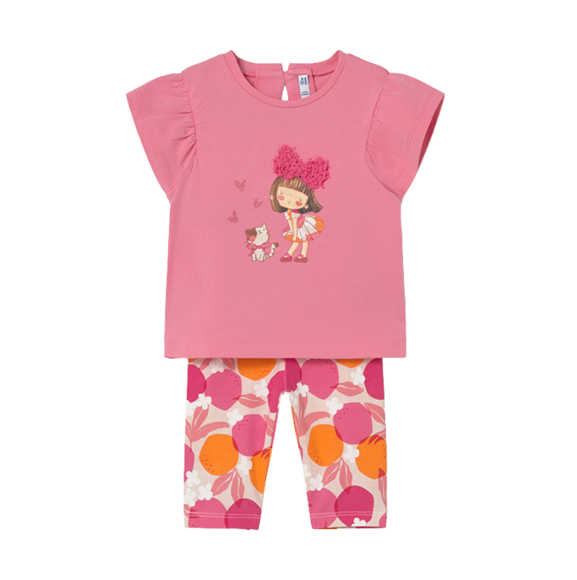 SS26 Mayoral Pink Girl & Cat Floral Leggings Set