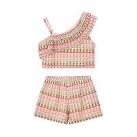SS26 Mayoral Orange Multicoloured Asymmetric Knit Shorts Set