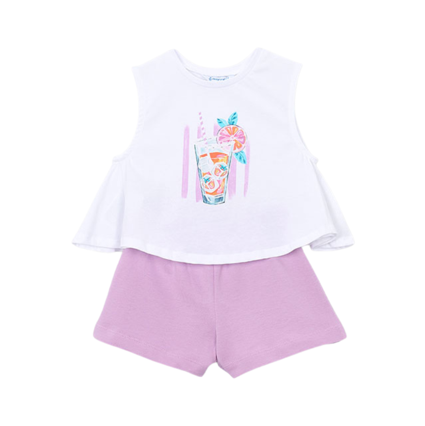 SS26 Mayoral Purple & White Drink Shorts Set