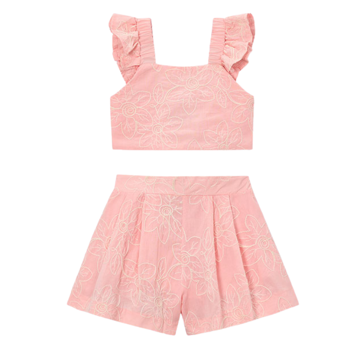 SS26 Mayoral Pink Floral Frill Shorts Set
