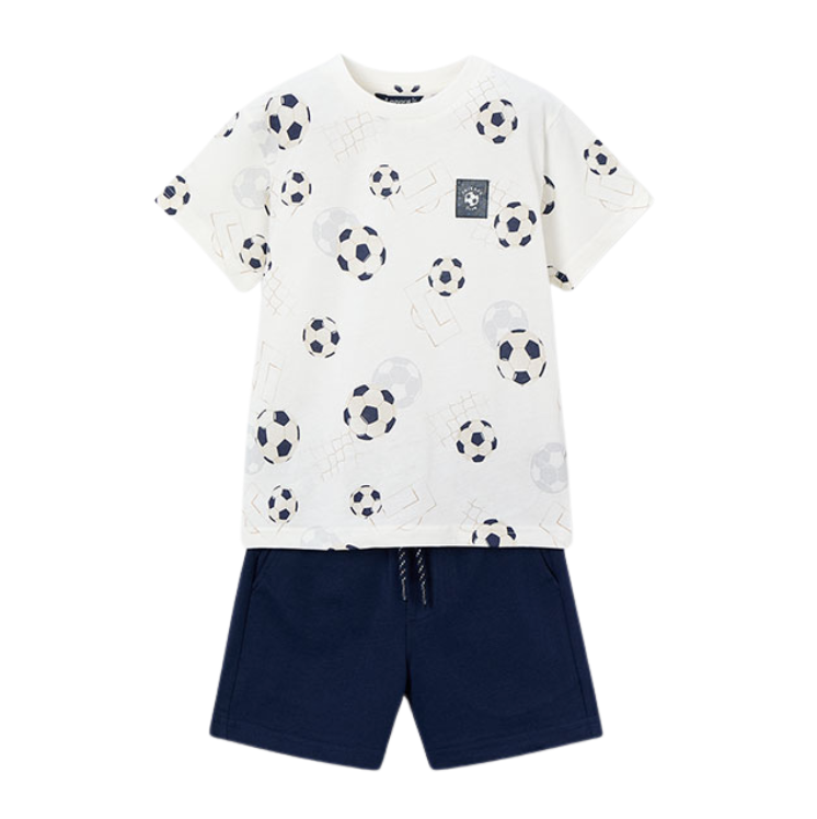 SS26 Mayoral Navy Football Print Shorts Set