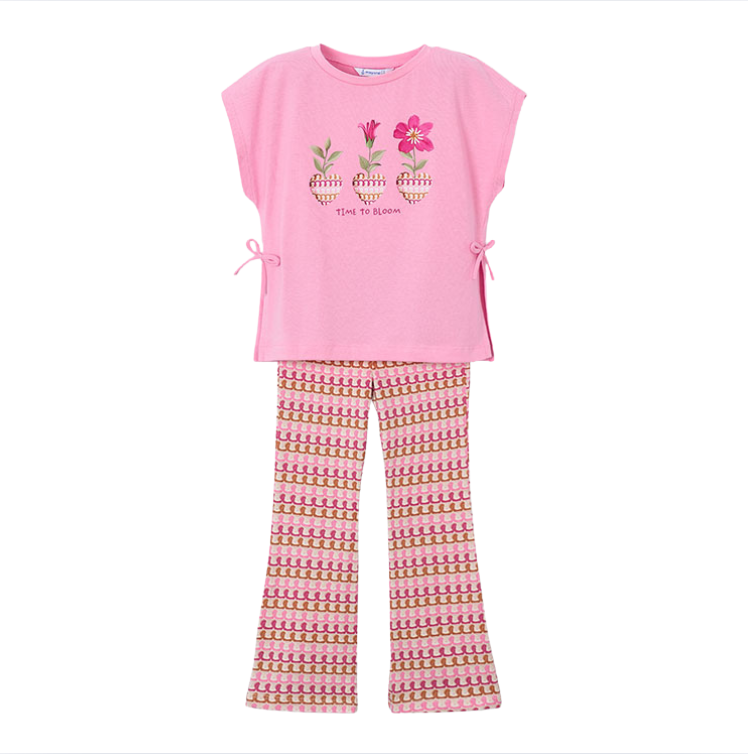 SS26 Mayoral Pink Multicoloured 'Time To Bloom' Flares Set