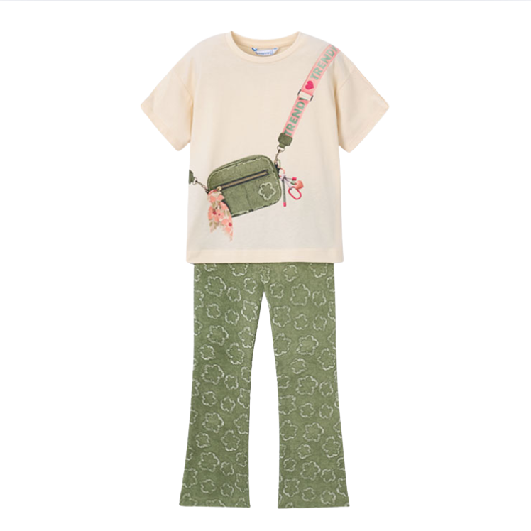 SS26 Mayoral Green 'Trendy' Handbag Flares Set