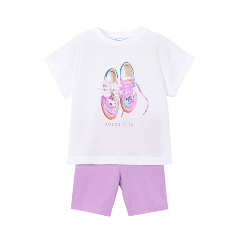 SS26 Mayoral Purple 'Dolce Vita' Shoes Cycling Shorts Set