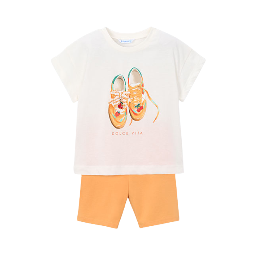 SS26 Mayoral Orange 'Dolce Vita' Shoes Cycling Shorts Set