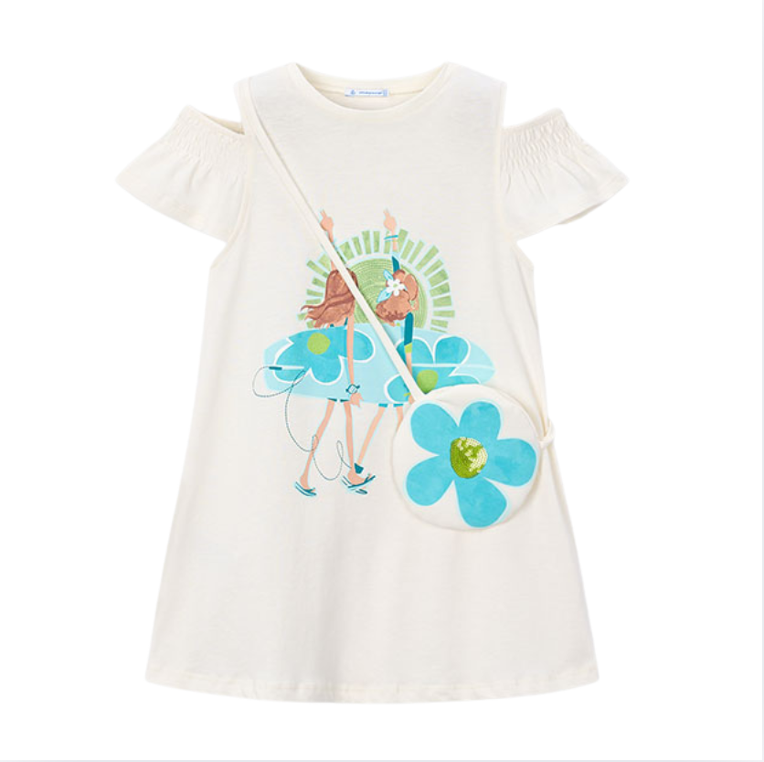 SS26 Mayoral Ivory Cut Out Flower Handbag Dress