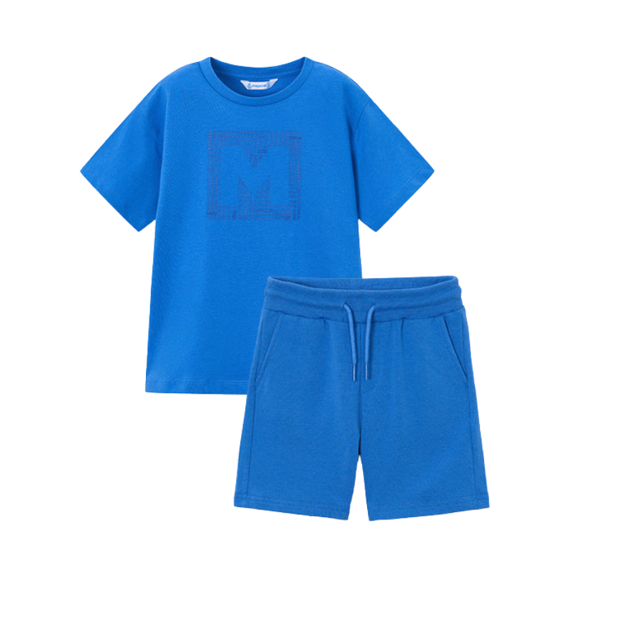 SS26 Mayoral Blue Square Logo Shorts Set