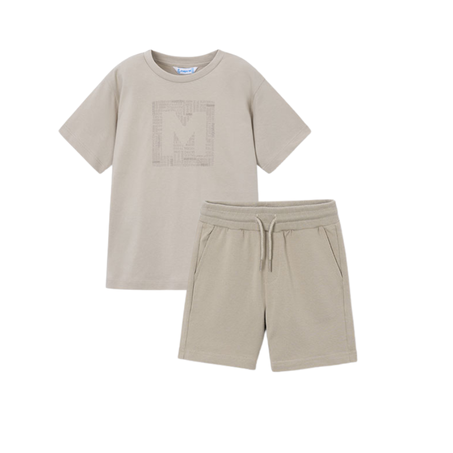 SS26 Mayoral Beige Square Logo Shorts Set