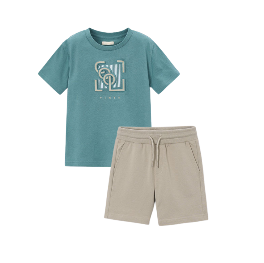 SS26 Mayoral Green & Beige 'Cool Times' Shorts Set