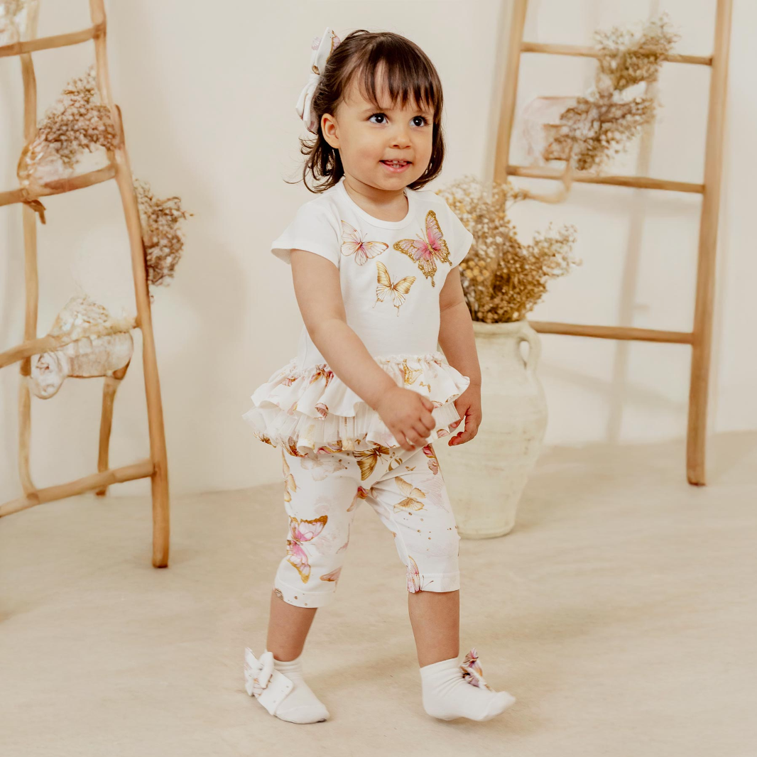 PREORDER SS26 Daga White Gold & Pink Triple Butterfly Tulle Leggings Set