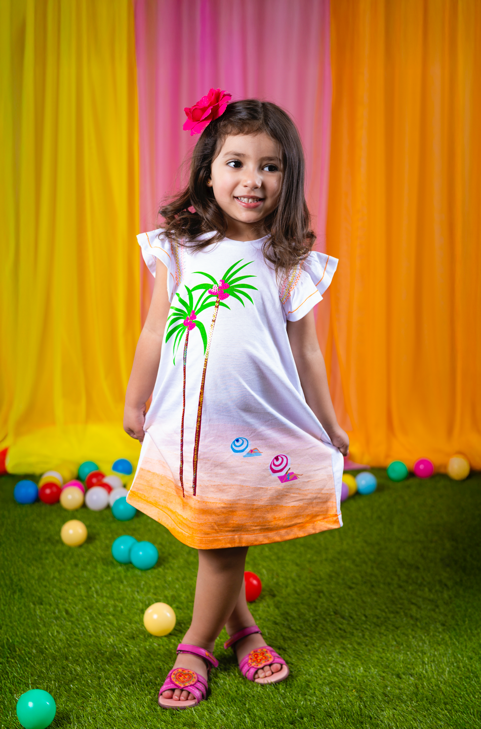 SS26 Agatha Ruiz De La Prada JNR White & Orange Palm Trees Dress