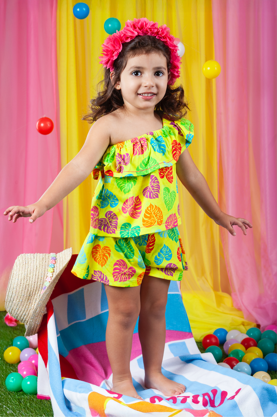 SS26 Agatha Ruiz De La Prada JNR Multicoloured Leaf Logo Shorts Set