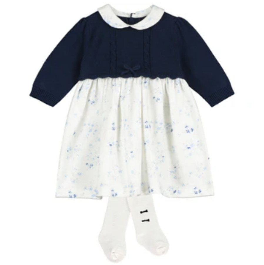 Emile Et Rose Girls CERYS Navy Dress With Tights