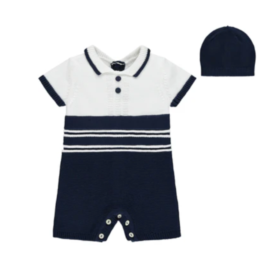 Emile Et Rose Boys DEAN Navy Romper With Hat