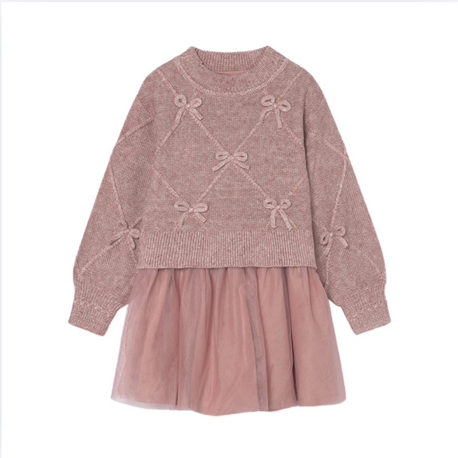 Mayoral Girls Pink Knitted Bows Dress