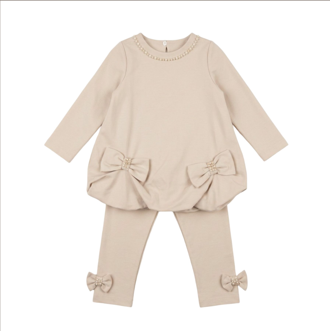 Bimbalo Girls Beige Puffball Leggings Set