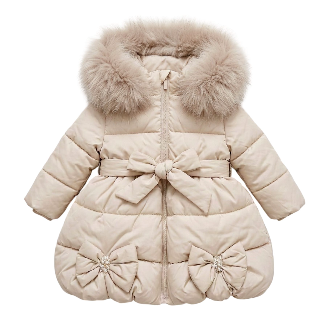 Bimbalo Girls Beige Puffball Fur Coat