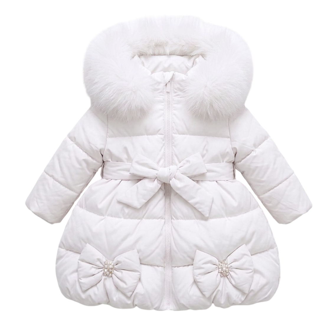 Bimbalo Girls Ivory Puffball Fur Coat