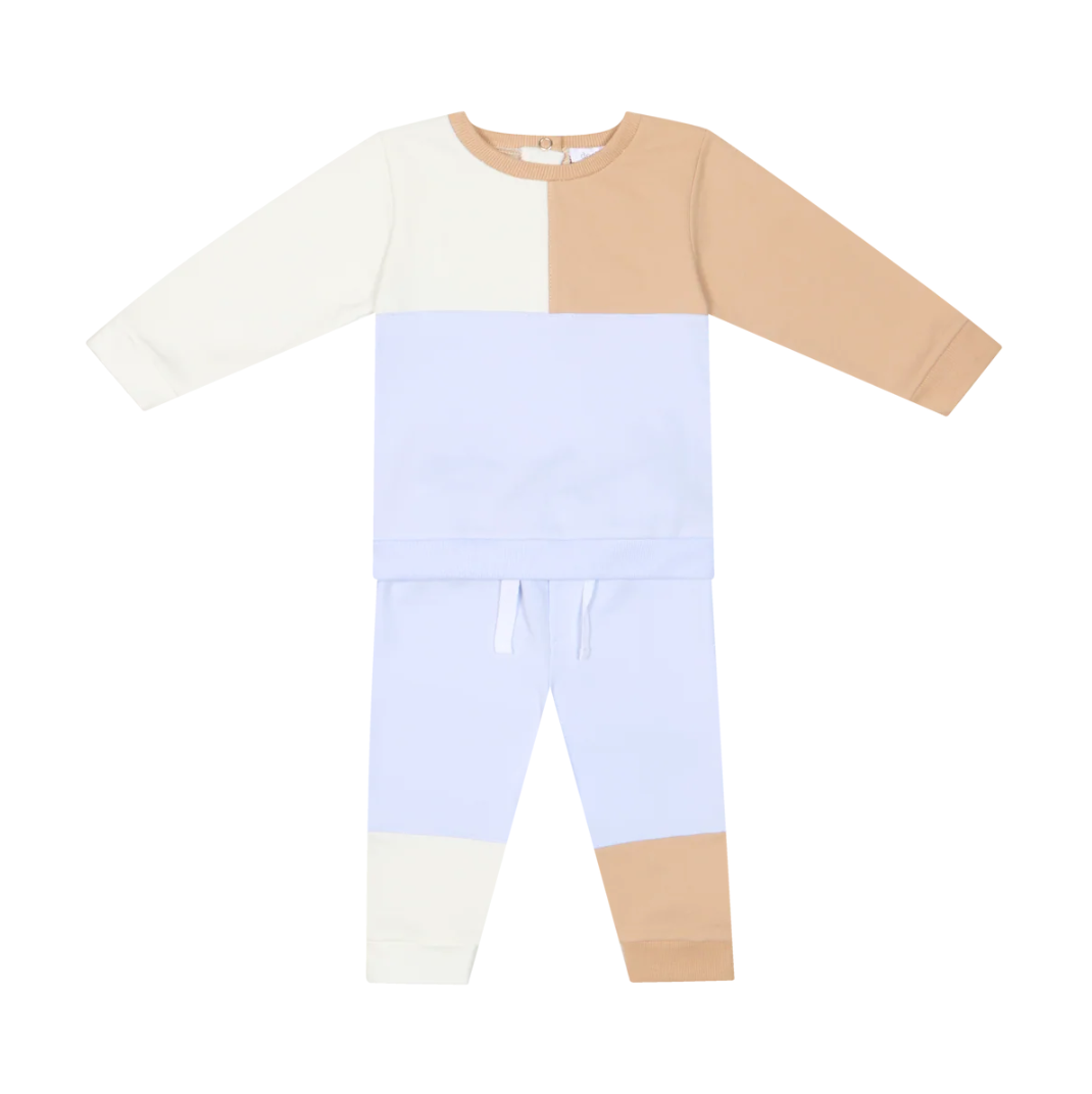 Deolinda Boys Blue Beige & White Panel Tracksuit