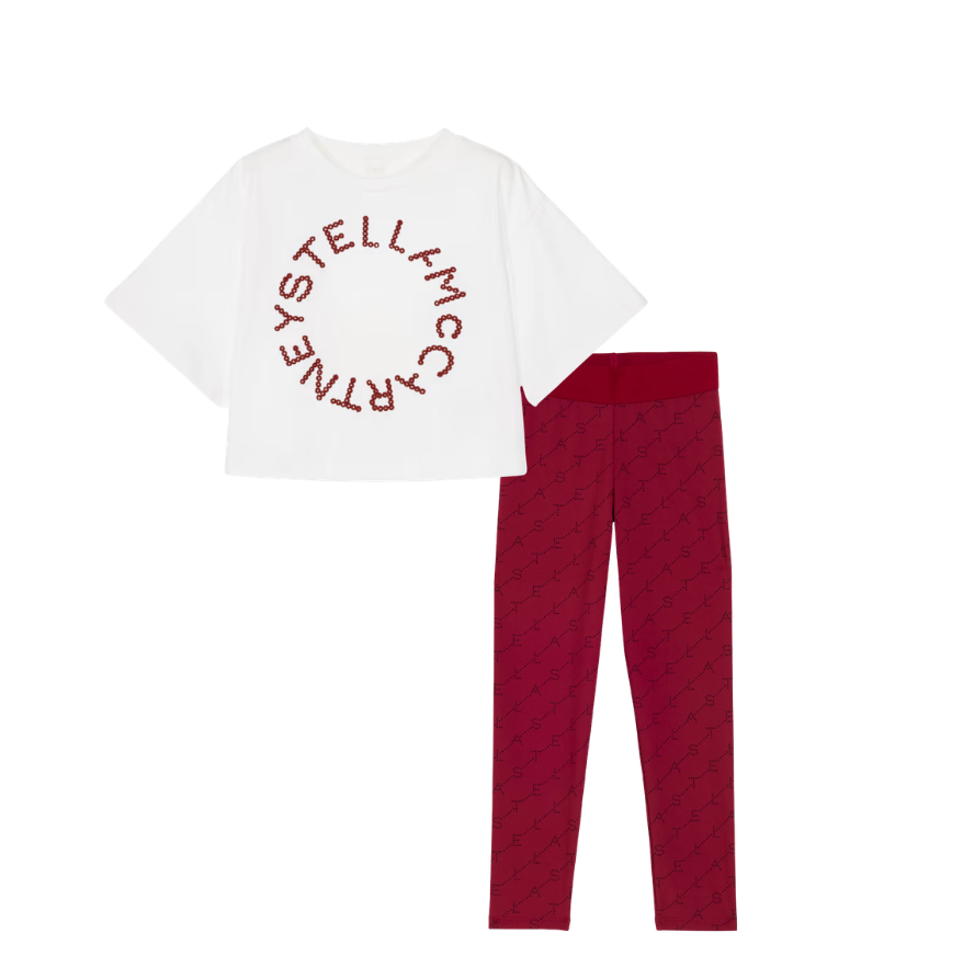 Stella McCartney Girls Burgundy Logo Leggings Set