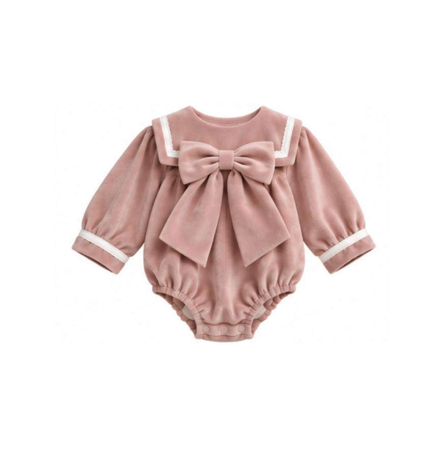 Be Chic Girls Pink & Ivory Bow Romper