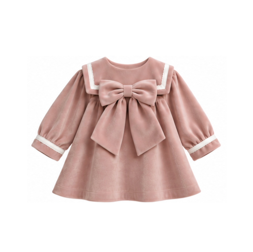 Be Chic Girls Pink & Ivory Bow Dress