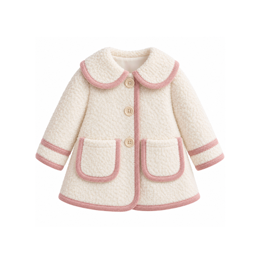 Be Chic Girls Ivory & Pink Bow Coat