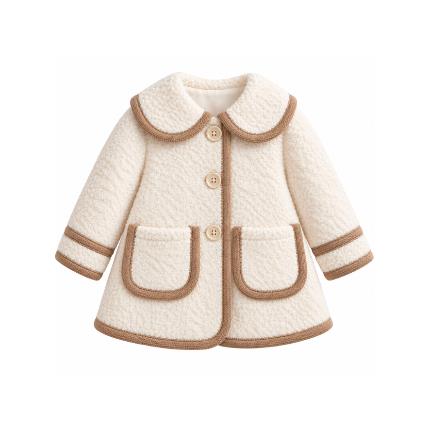 Be Chic Girls Ivory & Beige Bow Coat